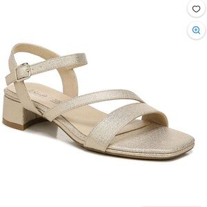 LIFE STRIDE NEW Julep Strappy Sandals Block Heel Metallic Ivory Gold Womens Sz 9